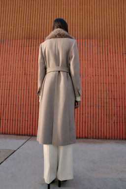 WOOL COAT WITH FAUX FUR LAPEL AND BELT - Zara фото 15