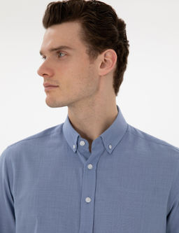 Рубашка Slim Fit синяя льняная