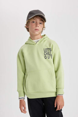 Толстовка оверсайз с капюшоном и принтом для мальчиков - Defacto фото 5