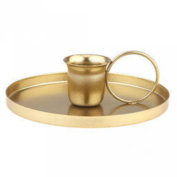 Подсвечник "Бужуар" д10,3см, h3,1см, на 1 свечу, металл, с ручкой, золотой (Китай)