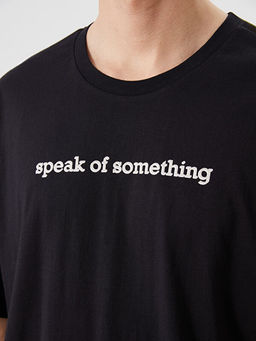 Bisiklet Yaka Bask?l? Penye Erkek Ti??rt