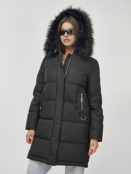 Куртка Бренд Visdeer  ПРЕМИУМ КЛАССА зимняя с мехом ЕНОТА, черного цвета  фото 13