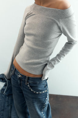 RIBBED BOAT NECK T-SHIRT - Zara фото 4