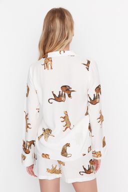 Trendyolmilla Ekru Kaplan Desenli Viskon Sortlu Dokuma Pijama Tak?m? THMAW21PT0340 фото 8