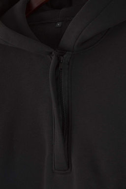 Siyah Kal?n Ici Polarl? Yar?m Pat Fermuarl? Oversize Kapusonlu Orme Sweatshirt TWOAW26SW00092 - Trendyolmilla фото 6