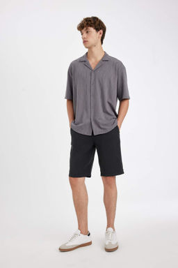 Regular Fit Duz Paca Tensel Bermuda Sort - Defacto фото 4