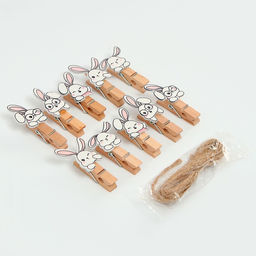 Цена за 2 шт. Прищепки декоративные с верёвкой для подвеса «Зайчики» набор 10 шт. — 1.5×12×14 см