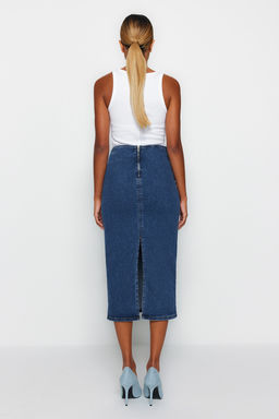 TRENDYOLMILLA Siyah More Sustainable Dikis Detayl? Midi Kalem Denim Etek TWOAW24ET00057  фото 9