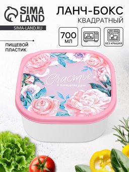 Цена за 2 шт. Ланч - бокс квадратный Счастье в каждом дне, 700 мл