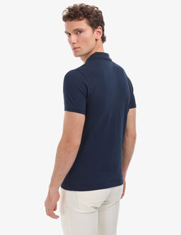 Lacivert Slim Fit %100 Pamuk K_vr_lmaz Fermuarl_ Polo Yaka Basic Ti__rt