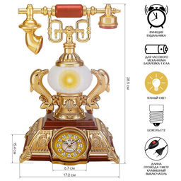 Часы-светильник "Ретро телефон", красный, с будильником, 28.5 х 18 х 18 см