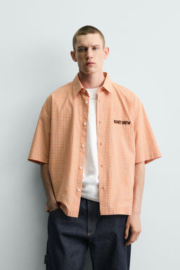 CAMISA CUADROS BORDADO COMBINADO / blanco-naranja - Zara фото 2