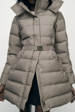WATER AND WIND PROTECTION HOODED BELTED PUFFER JACKET - Zara фото 5