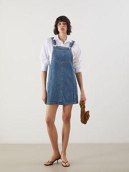 Kare Yaka Kad?n Jean Salopet Elbise