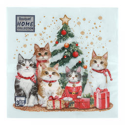 Салфетки бумажные "Bouquet Home Collection Classic" 33х33см, 3-х слойные, 20 штук в упаковке, 100% целлюлоза, "Котята у елки" (Россия)