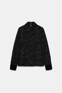 SEMI-SHEER VELVET BLOUSE WITH BOW - Zara фото 7