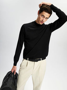 Yar?m Bal?k?? Yaka Uzun Kollu Erkek Triko Kazak