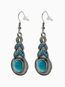 Серьги Бирюзовый мир коса, голубые в чернёном серебре