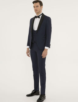 Темно-синий Ex. Slim Fit Жилет Смокинг Костюм Жениха - Cacharel фото 4