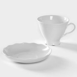 Чайная пара Добрушский завод «Бельё», 2 предмета: чашка 250 мл, блюдце 15 см, фарфор, белая