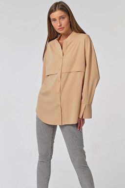 Рубашка плотная на пуговицах бежевая - Fly фото 4