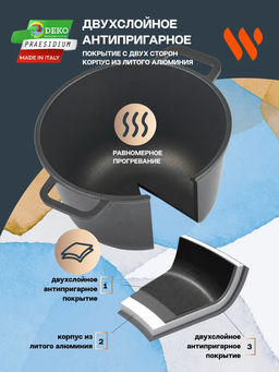 51657 WERNER Казан TANTAL 5 л из литого алюминия с крышкой-сковородой, с двухслойным антипригарным покрытием Deko. Толщина стенок: 4,2 мм, толщина дна: 5,0 мм.  фото 3