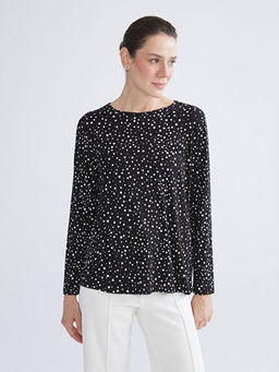 B?y?k Beden Bisiklet Yaka Desenli Bluz