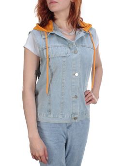 803 BLUE/BLACK Джинсовый жилет женский (100% хлопок) - Фабричный китай фото 2