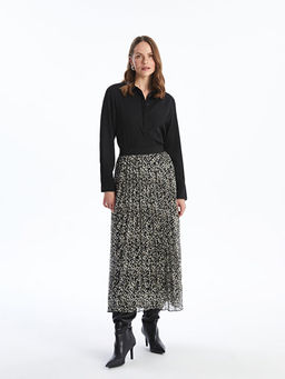 Beli Lastikli Desenli ?ifon Kad?n Pileli Etek