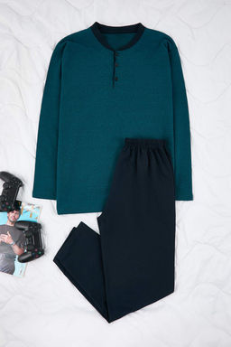 Petrol Regular Yakas? Dugmeli Orme Pijama Tak?m? TMNAW26PT00074