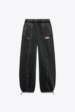 WASHED EFFECT PLUSH TROUSERS WITH SLOGAN - Zara фото 6