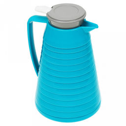 Термос-кувшин пластмассовый корпус, узкое горло "Мурманск" д15,5см h24,7см, бирюзовый, стеклянная колба 0,9л, кнопка-клапан, цветная коробка (Китай)
