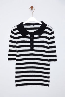 Siyah*001 Basic Polo Yaka T-Shirt Gorunumlu Ince Bluz TWOSS20BZ0112