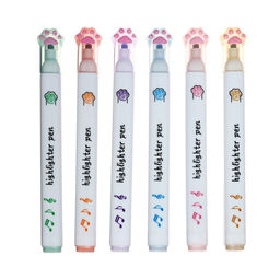 Набор маркеров-текстовыделителей «Лапки», 6 цветов, скошенный наконечник, узел 5 мм