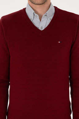 Erkek Slim Fit V Yaka Bordo Basic Kazak - U.s. polo assn фото 6