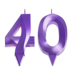 Свеча в торт юбилейная Грань (набор 2 в 1), цифра 40, фиолетовый металлик, 6,5 см - Страна карнавалия фото 3