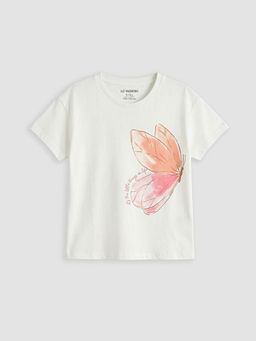 Bisiklet Yaka Kelebek Bask?l? K?z ?ocuk Ti??rt