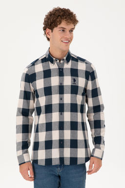 Мужская темно-синяя рубашка с длинным рукавом