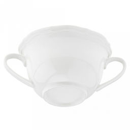 "Совершенство" Бульонница фарфоровая 280мл, д11,3х6,5см, с ручками, белый, рельефный декор, волнистый край (Китай)