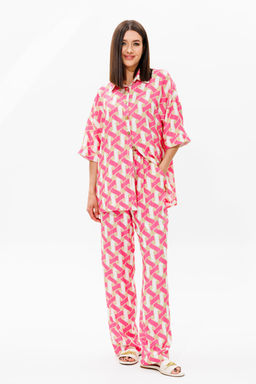 Костюм Lars Style 909 принт графика молочный, бежевый, фуксия