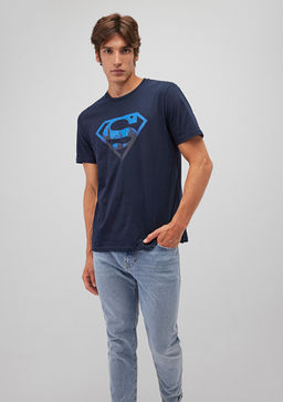 Superman Bask?l? Lacivert Tisort