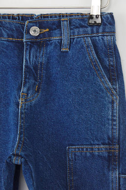 Koyu Mavi Erkek Cocuk %100 Pamuk Basic Lastikli Denim Sort & Bermuda TKDSS25SR00028 - Trendyolmilla фото 2