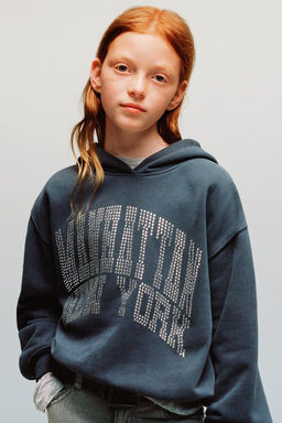 RHINESTONE SLOGAN HOODIE