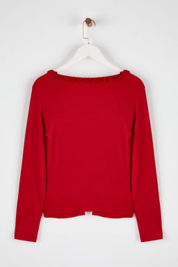K?rm?z? Fitted/Vucuda Oturan Buzgu/F?rf?r Detayl? Uzun Kollu Esnek Orme Bluz TWOAW26BZ00162