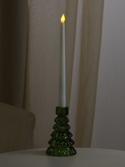 Стеклянный подсвечник на 1 свечу Ёлочка, зелёный, d=2 см, 8.5?8.5?13.5 см