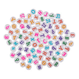 Бусина Hobbius пластик ABFA 4 х 7 мм 5 х 50 г №01 белые с цветными буквами русский алфавит