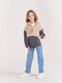 Олимпийка флисовая Колор блок Графит/Беж 7+ - Bungly фото 11