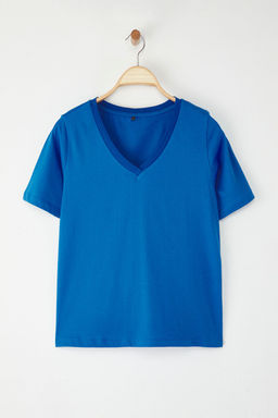 TRENDYOLMILLA Beyaz %100 Pamuk Basic V Yaka Orme T-Shirt TWOSS23TS00001  фото 9