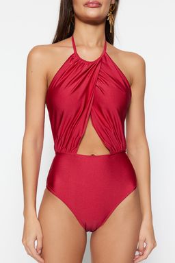 Bordo Halter Yaka Cut Out/Pencereli Normal Paca Mayo TBESS23MA00192