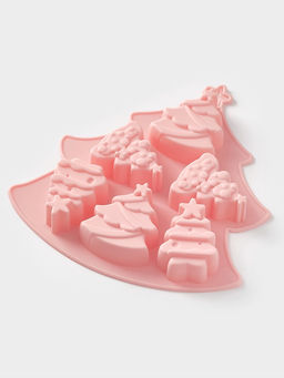 Форма для выпечки новогодняя Доляна «Ёлочки», силикон, 22×20.6×2.5 см, 6 ячеек, розовая